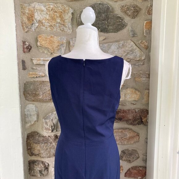 Eliza J Navy Blue Laguna Lace Inset Trumpet Crepe Gown Size 10 $208 - Picture 10 of 12